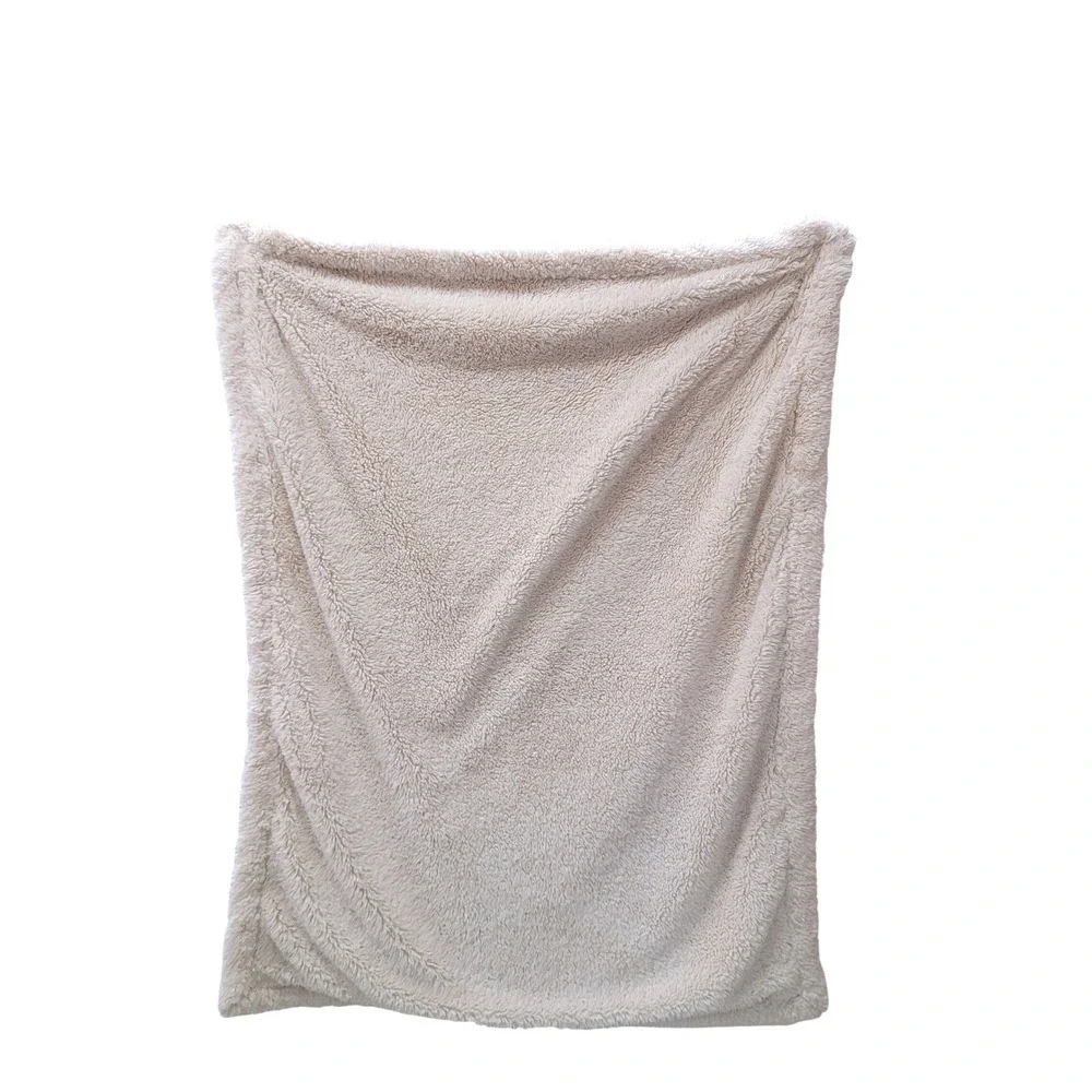 PBteen Pottery Barn Throw Blanket Navy Blue 60 x 47 Cotton Sherpa Faux Fur Trim
